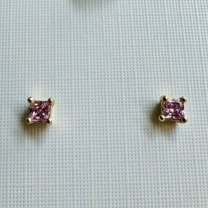 Princess Cut Pink Sapphire CZ Stud